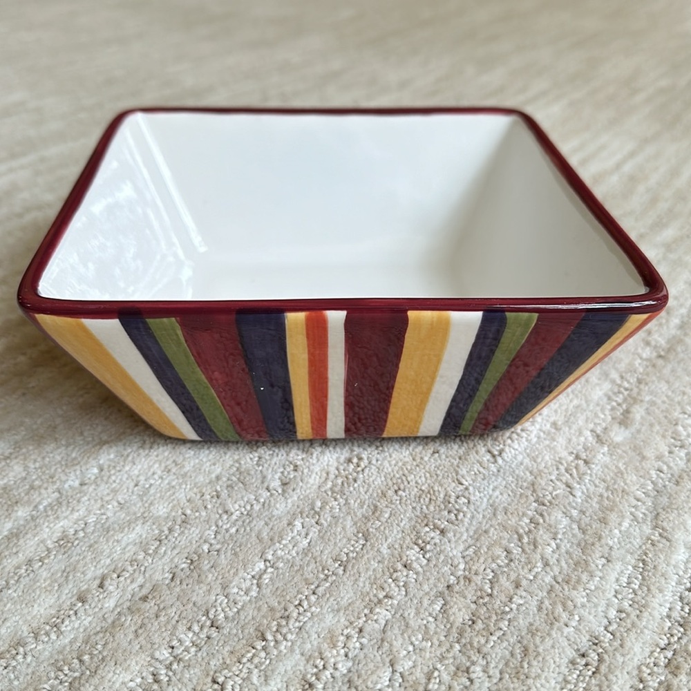 Pampered Chef Simple Additions Square Serving Bowl Stripes 7 1/4” x 3”